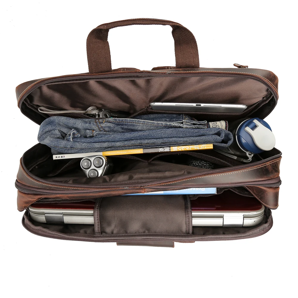 Мужской кожаный дорожный портфель tiding вместительный винтажный коричневый для
