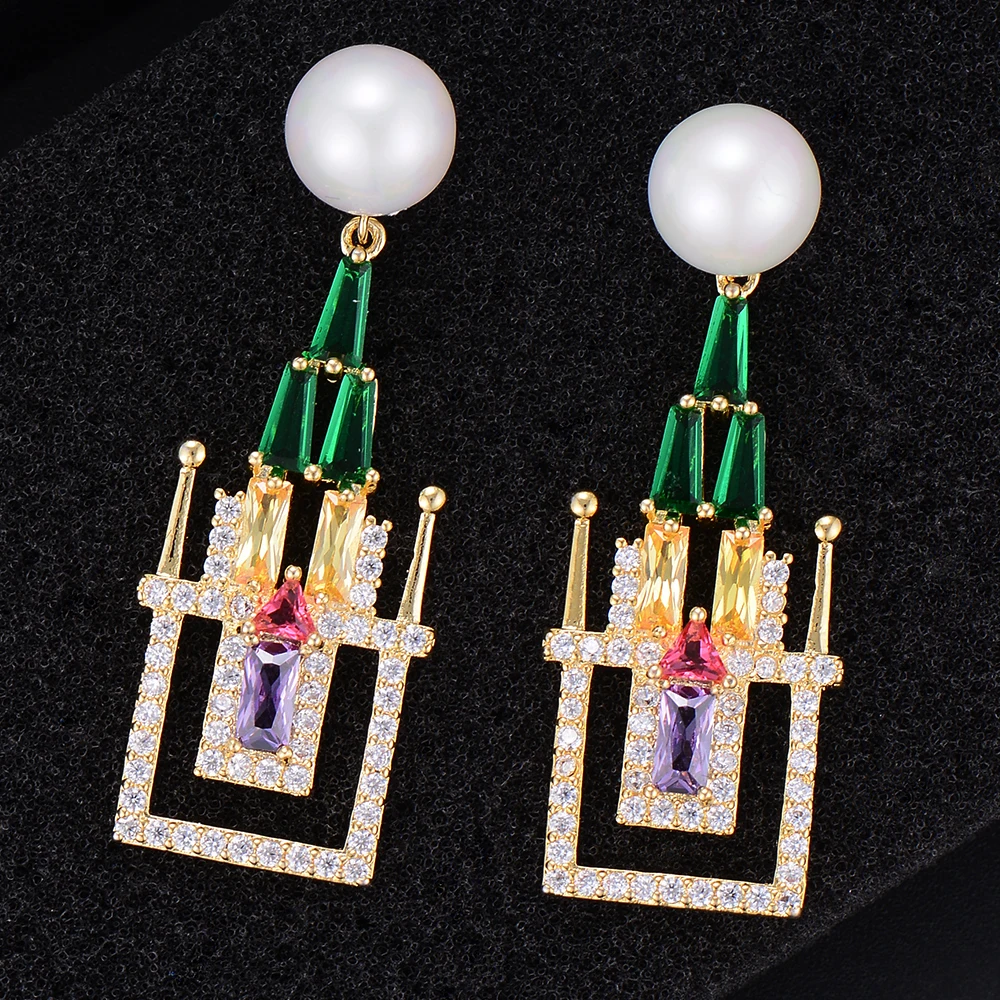 Серьги-подвески женские с фианитами 38 мм | Украшения и аксессуары