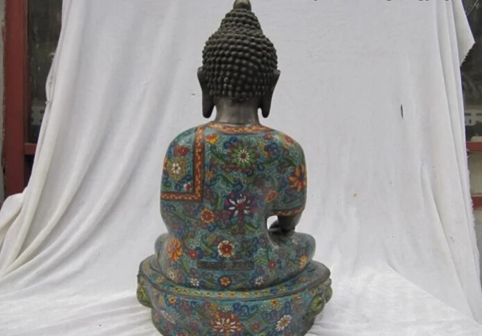 USPS to USA S3018 18 Inch&quotTibet 100% Bronze handwork made cloisonne Sakyamuni Ru Lai Buddha Statue | Дом и сад