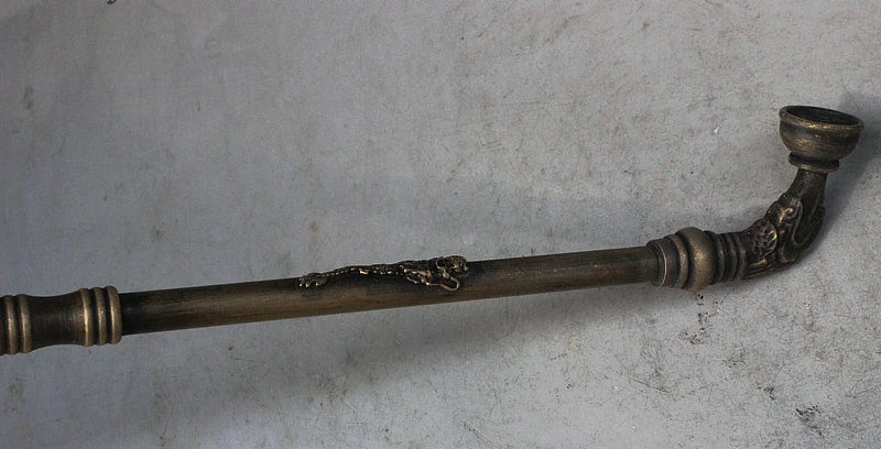 Народный древний Китай Бронзовая Статуя Дракона зверя трубка табачный мешочек