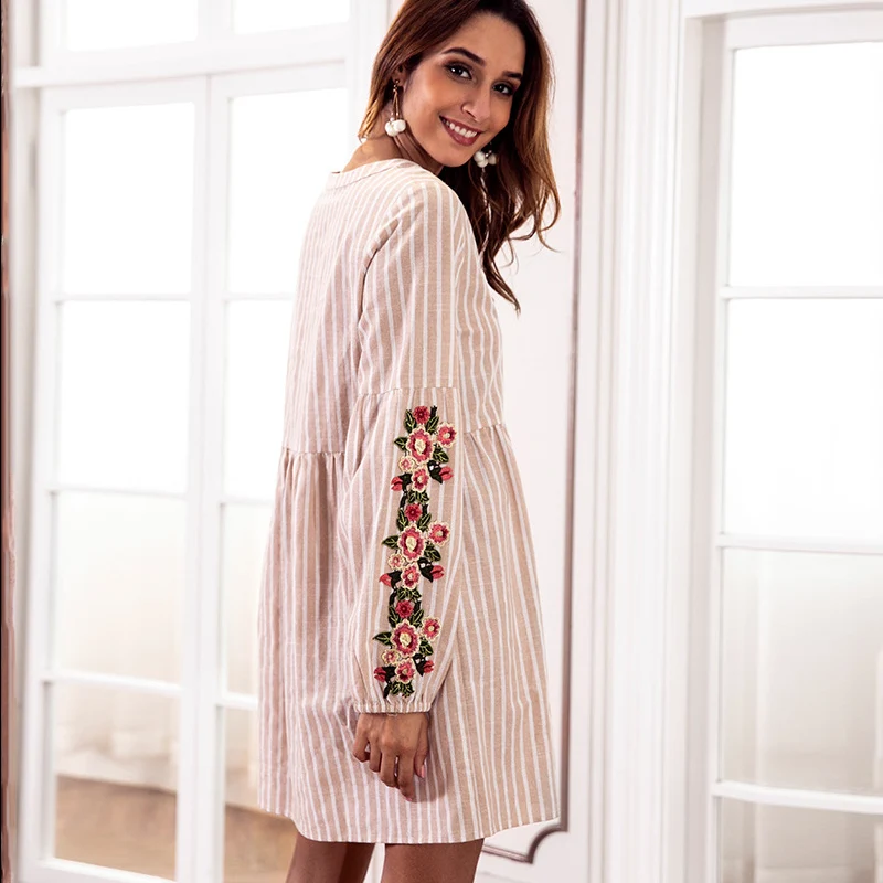 Туника с длинными рукавами платья для Для женщин 2018 мода осень хлопок и лен