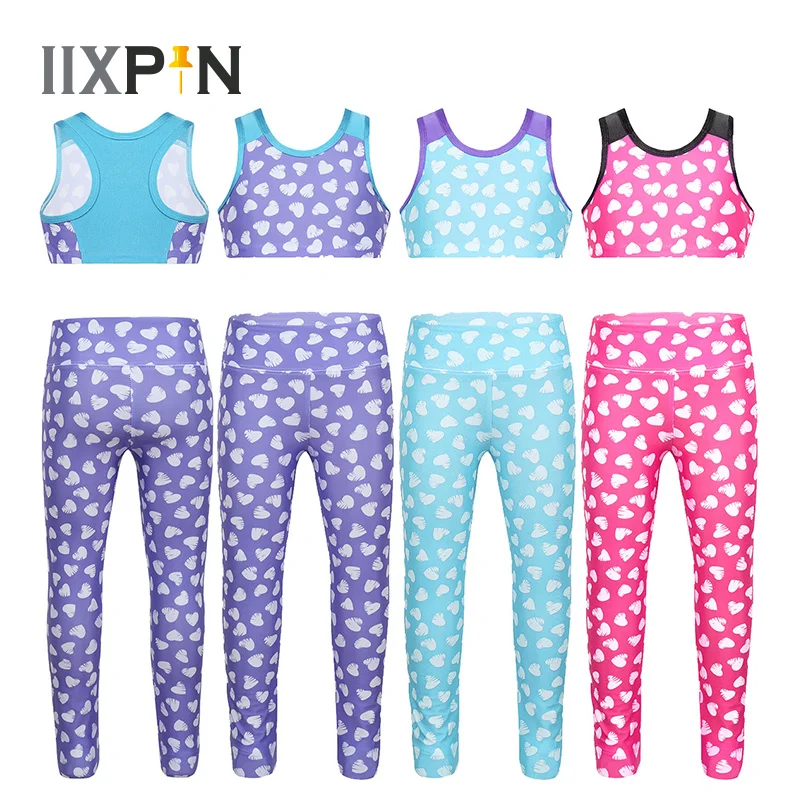 Детский гимнастический купальник для девочек укороченный топ с леггинсами