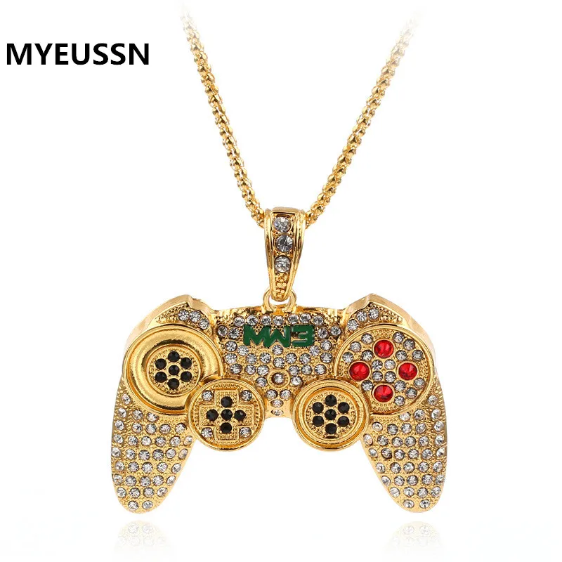 Хип-хоп Iced Out игровой контроллер подвеска на ручку ожерелье для женщин и мужчин золотые хрустальные стразы, кубический цирконий Ювелирная цепочка ожерелье s