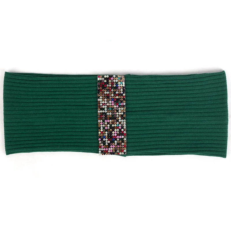 Green Rainbow Женская рифлёная головная повязка красочные аксессуары из стразов Алмазная плоская эластичная повязка для волос для женщин Полосатый тюрбан DT794 - Цвет: Green Rainbow