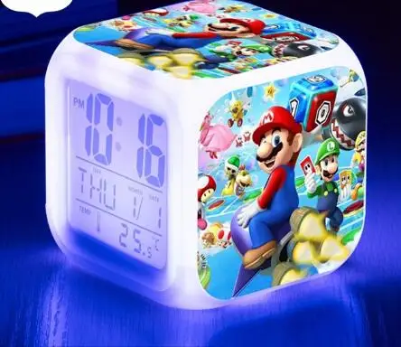 Светодиодный Будильник, 7 цветов, супер часы Mario, сменные цифровые часы, мигающие электронные настольные часы, reloj despertador, подарок на Рождество - Цвет: Оранжевый