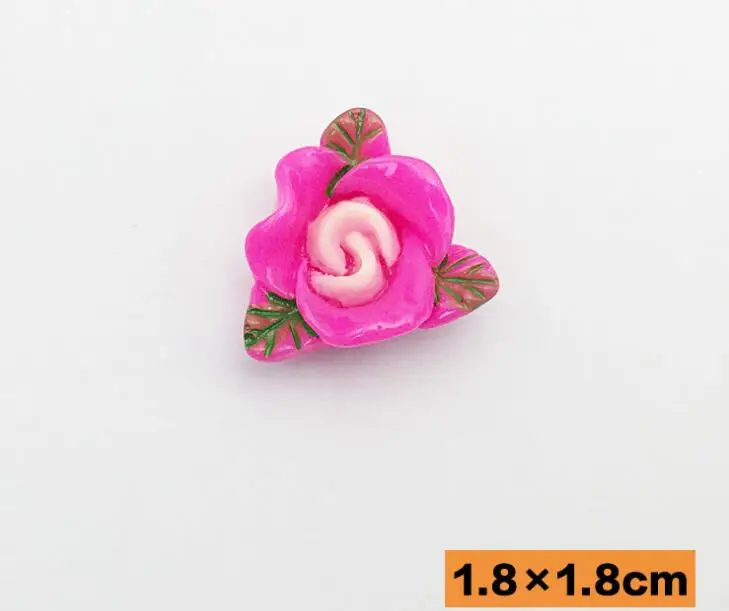 Hot pink 100 шт. 18 мм каучуковый цветок розы wiht бусинка-листок бусины плоская кнопка для скрапбукинга ремесло DIY заколки для волос аксессуары - Цвет: Hot pink