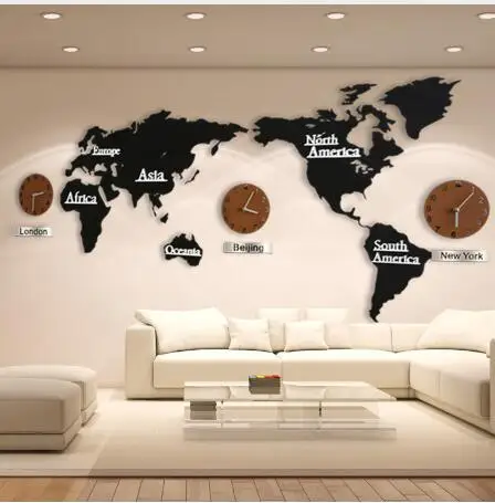 

Деревянная Карта мира, домашний декор, настенные часы для гостиной, креативная 3D Карта мира, декоративный дизайн, большой будильник, настенн...