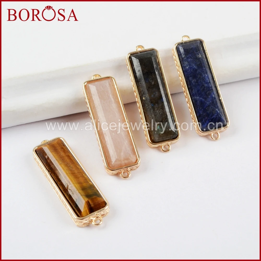 

BOROSA 10 шт Прямоугольные многоцветные камни Druzy коннекторы, натуральные драгоценные камни Лабрадорит двойные золотые подвески для ювелирных ...