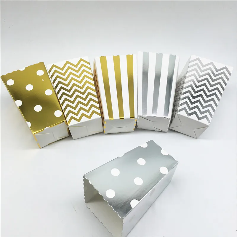 12 шт. жесткая бумажная коробка для попкорна золотого/серебряного цвета | Дом и сад