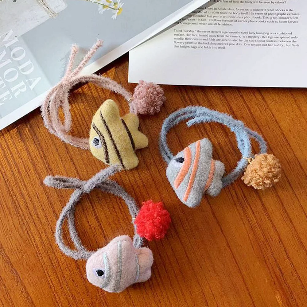 Милые двухслойные резинки для волос девочек с помпоном в виде рыбьего клоуна и