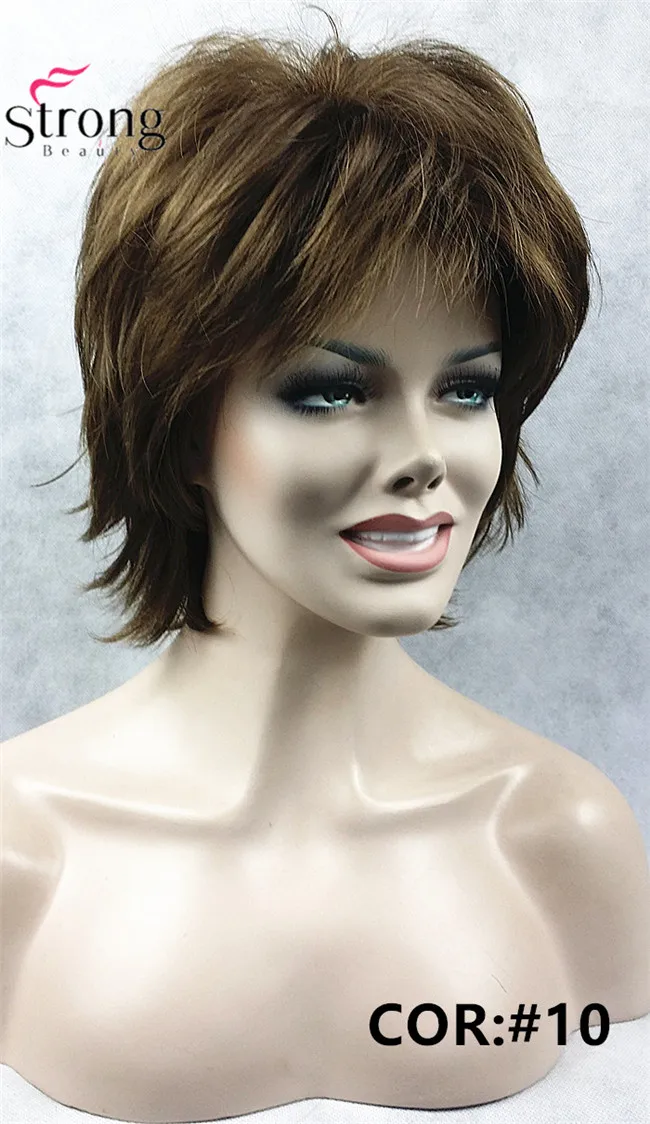 StrongBeauty короткий светло-коричневый подчеркивает Feathery Shaggy полный синтетический парик выбор цвета