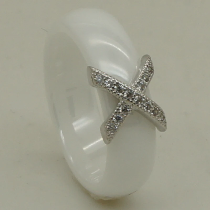 women/girl 6mm simple cross design full cz paved hi tech scratch proof ceramic ring | Украшения и аксессуары