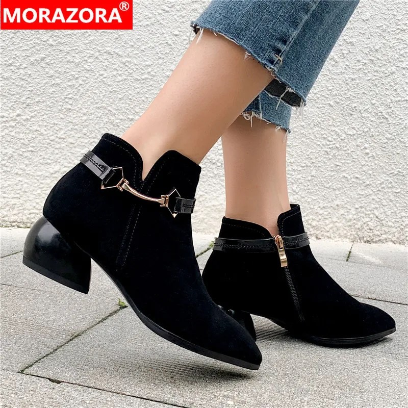 MORAZORA/2020 ботильоны для женщин из коровьей кожи замшевые осенние ботинки с