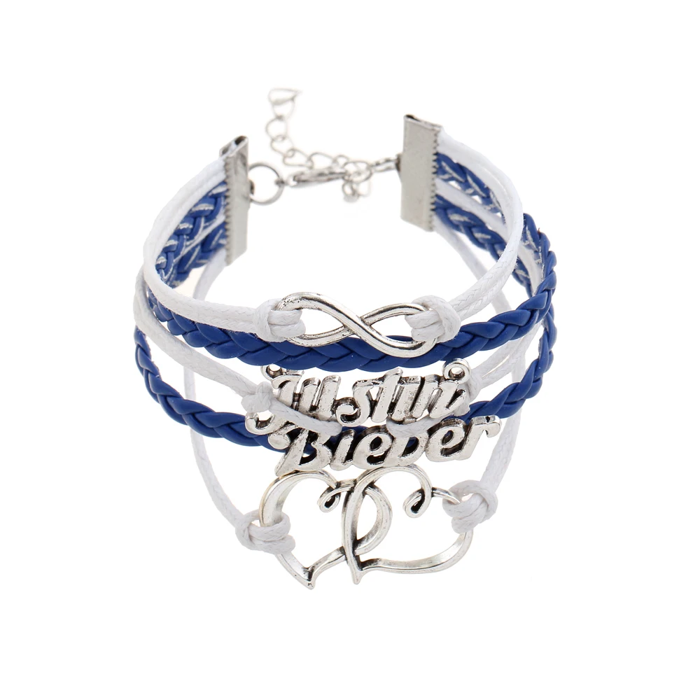 Мода любовника Джастин Бибер с серебряным покрытием браслет чистые сплава