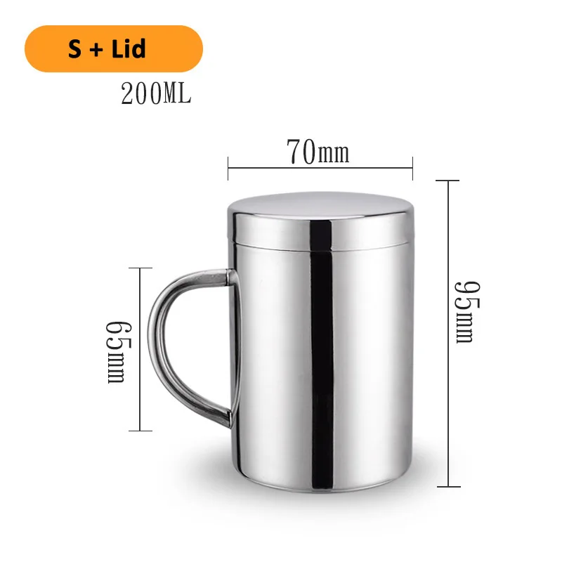 200ml With lid Новая двухслойная кружка из нержавеющей стали с крышкой, чашка для кофе, чая, молока, питья для улицы, кемпинга, дома, кухни, бара, посуда для напитков - Цвет: 200ml With lid