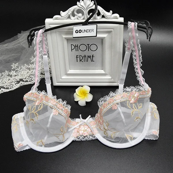 White Bra Новинка, сексуальный женский бюстгальтер, трусики, распродажа, разделенные цветочные кружева, вышивка, прозрачные, на косточках, 70, 75, 80, 85, 90, 95, 100, размер A, B, C, D, E, F, чашка - Цвет: White Bra