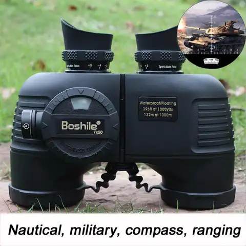 Boshile мощный Военный бинокль, водонепроницаемый азот, высокое качество 7X50 бинокль с дальномером hd Большой азиатмутальный компас 4 цвета