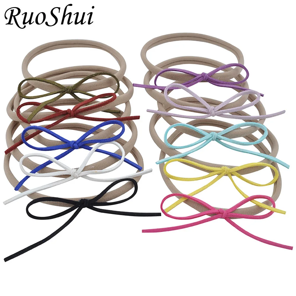 

20Pcs/lot Soft Suede Bowknot Headwear Elastic Headband Boutique Leather Bow Handmade Hair Accessories For Kids Girls Presents