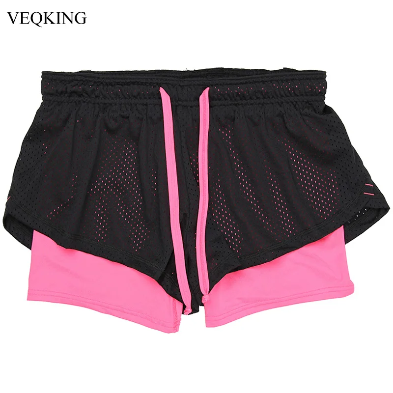 VEQKING S-2XL дышащие двухслойные шорты для бега женские фитнеса летние спортивные на