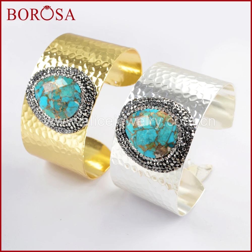BOROSA 3 шт. Золотой/Серебряный цвет медный бирюзовый браслет Druzy натуральный синий