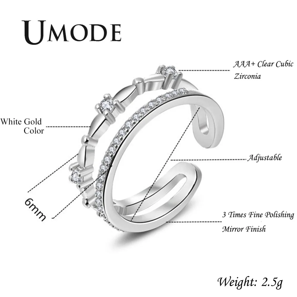 Модное циркониевое кольцо UMODE для женщин ювелирные изделия из белого золота