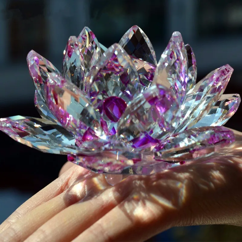 JQJ Фиолетовый Кристалл Стекло цветок лотоса фигурки DIY фэн шуй камень папье дома