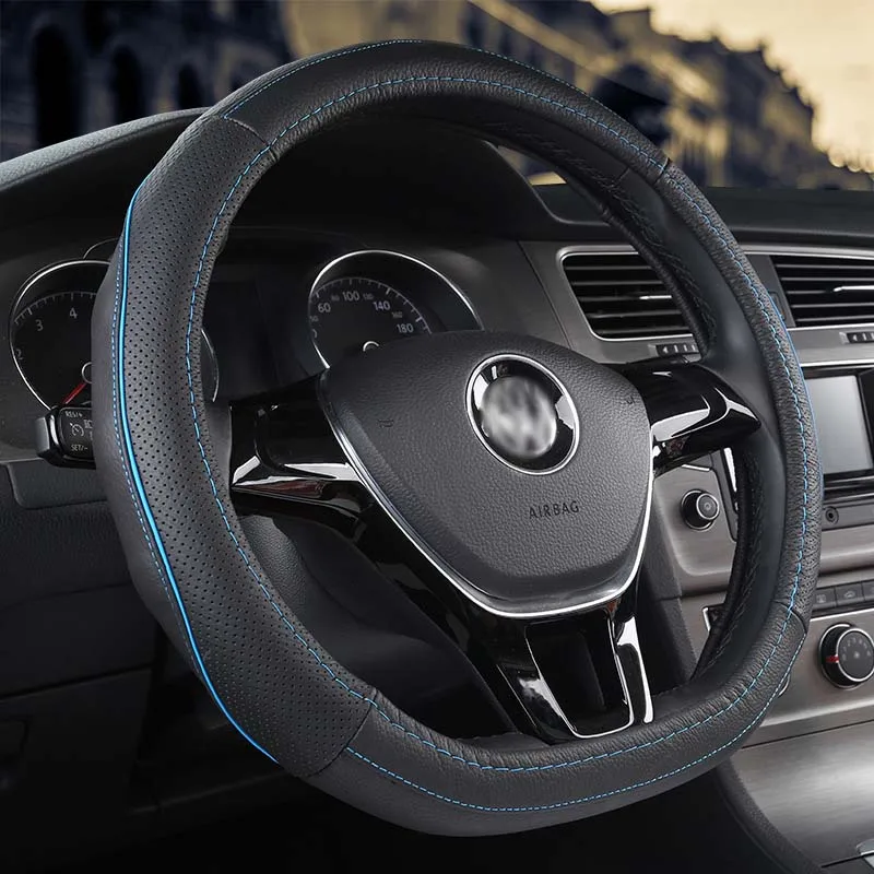 Кожаный чехол рулевого колеса автомобиля прочный Противоскользящий для