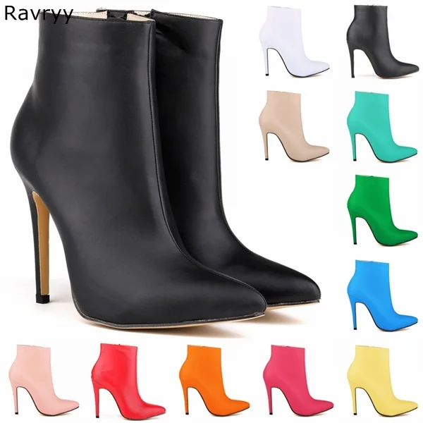 

Concise Black Leather short Boots smooth surface Woman ankle Boots thin Heel pointed toe Booties Autumn Winter Female Shoes