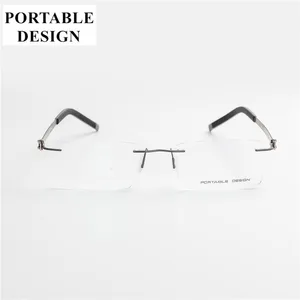 Мужские квадратные очки без оправы из титанового сплава, качественные очки, новинка 2017, Модные мужские очки, супер легкие повседневные оптические очки для мужчин