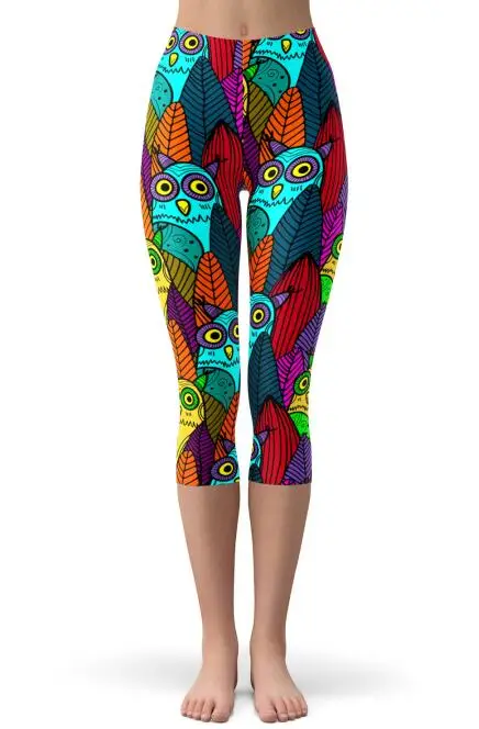 Owl Капри с анималистическим принтом, летние, с рисунком совы, кошки, кролика, для женщин и девочек, с начесом, с бабочками, мягкие размера плюс, обтягивающие леггинсы для фитнеса - Цвет: Owl