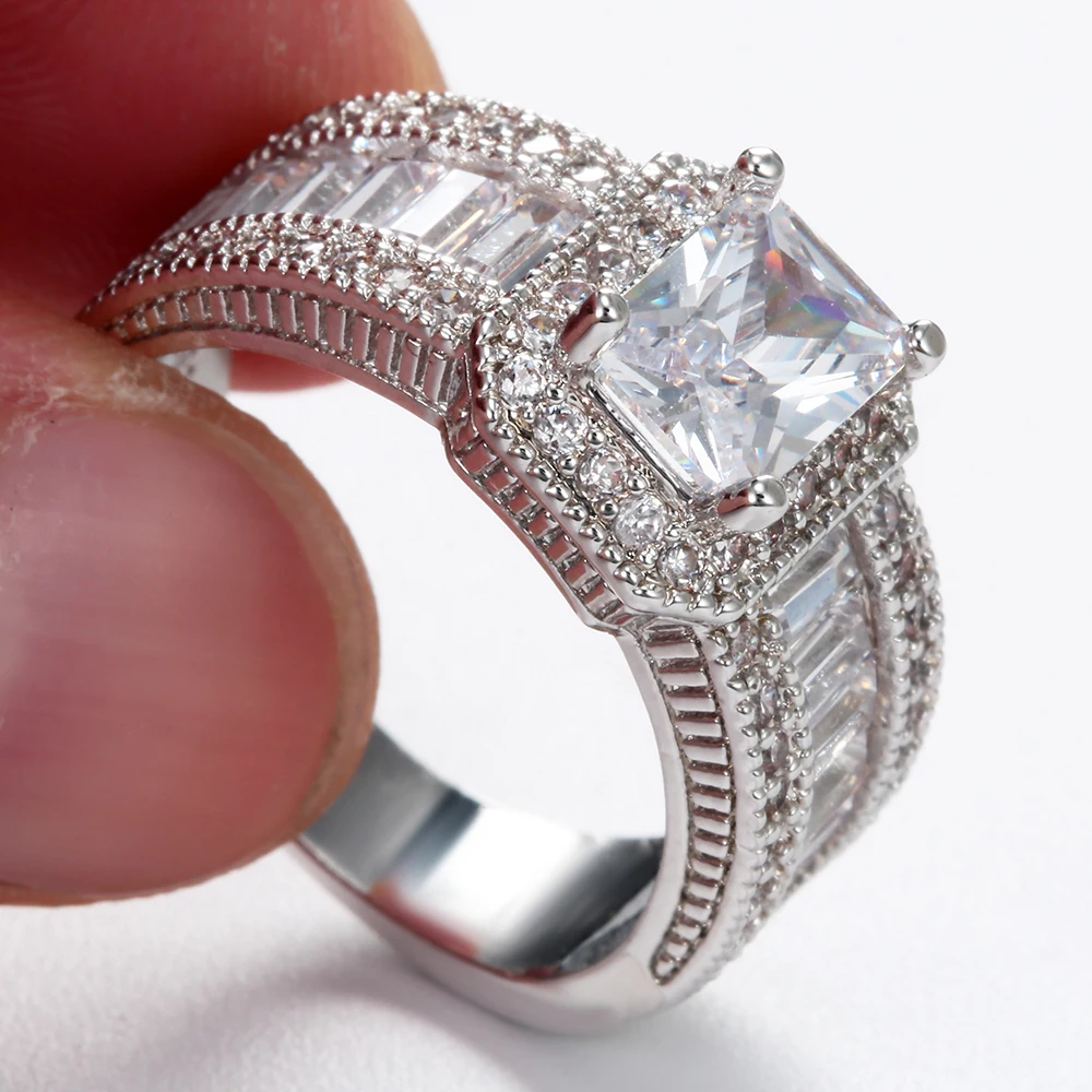 Hainon Квадратные Кольца обещания новые серебряные ювелирные изделия большого