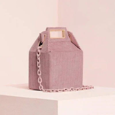 Pink Corduroy Ins акриловые цепи коробка сумка для женщин зима вельвет цвет плед печати сумки дамы девушки сумки на плечо бренды дизайн шик - Цвет: Pink Corduroy