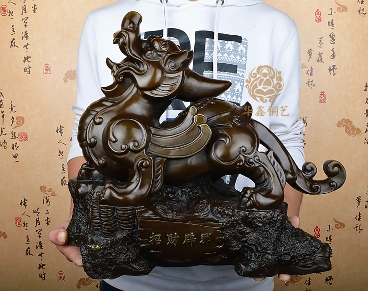 Bestellen 45 Cm Große Riesige-Home Office Veranda Lobby Wirksam Schutz Maskottchen Blühendes Geschäft Bronze Drachen PI XIU FENG SHUI Statue