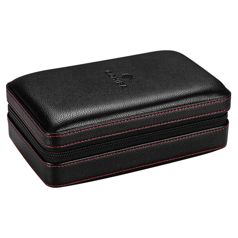 Cigar Case Humidor For 4 Cigars Cedar Wood Lined Leather Travel Cigar Humidor Humidifier Set Gift Box(No lighter cutter