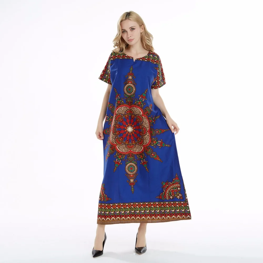 Dashikiage 100% Cotton New Arrival Blue Women's African Sun Print Dashiki Stunning elegant Ladies Dress | Женская одежда