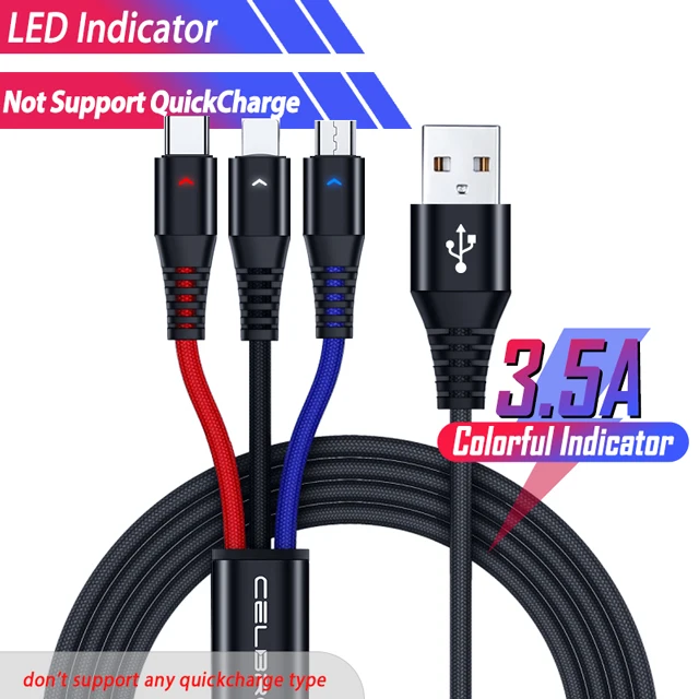 LED 3 IN 1 Cable Мульти USB зарядное устройство зарядный кабель для Xiaomi mi 9 9T красный mi K20 pro samsung S10 3 в 1 USB кабель для мобильного телефона автомобильное зарядное устройство Шнур - Цвет: LED 3 IN 1 Cable