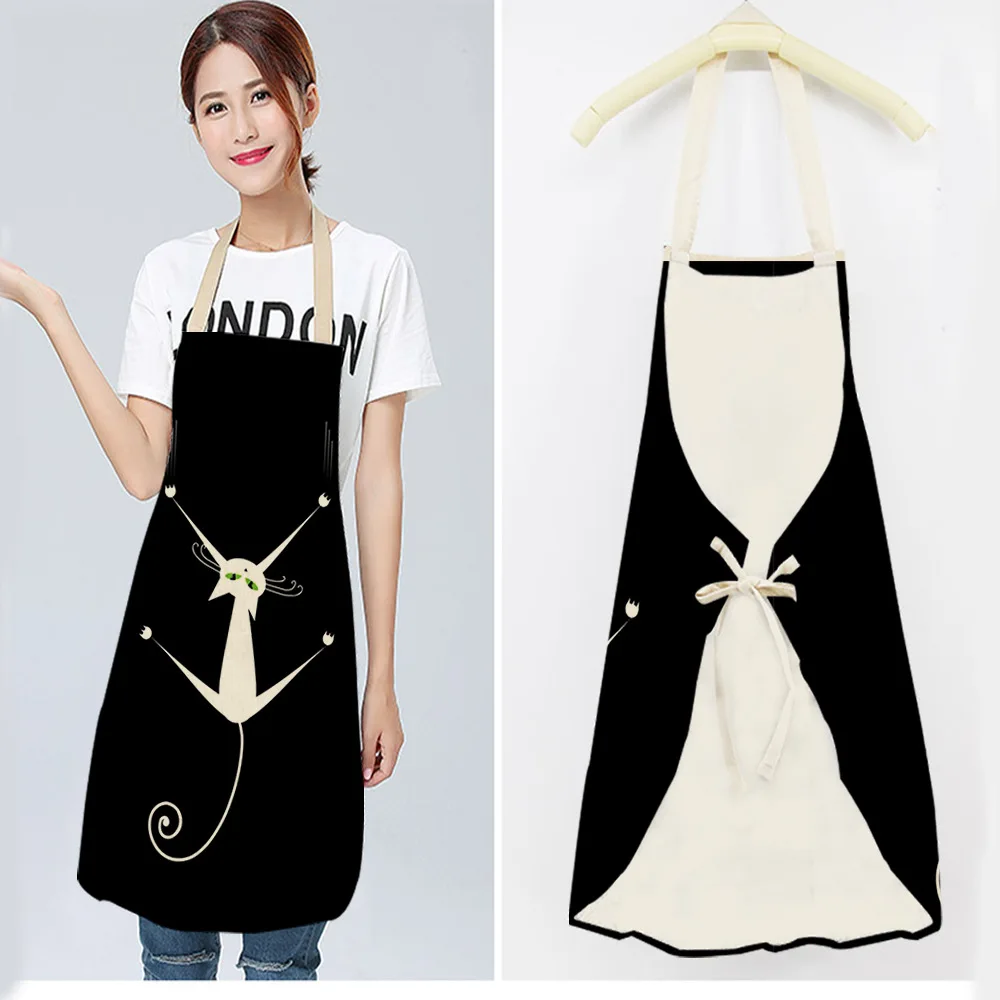 1 шт. Кухонный Фартук с милым рисунком кота без рукавов из хлопка и льна фартуки