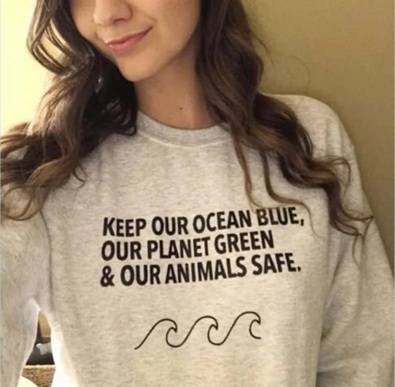 

Хипстерская хлопковая рубашка с надписью Keep Our Ocean Blue Our Planet Green & Our Animal, безопасная футболка со слоганом, Графические Топы, футболка для девуш...