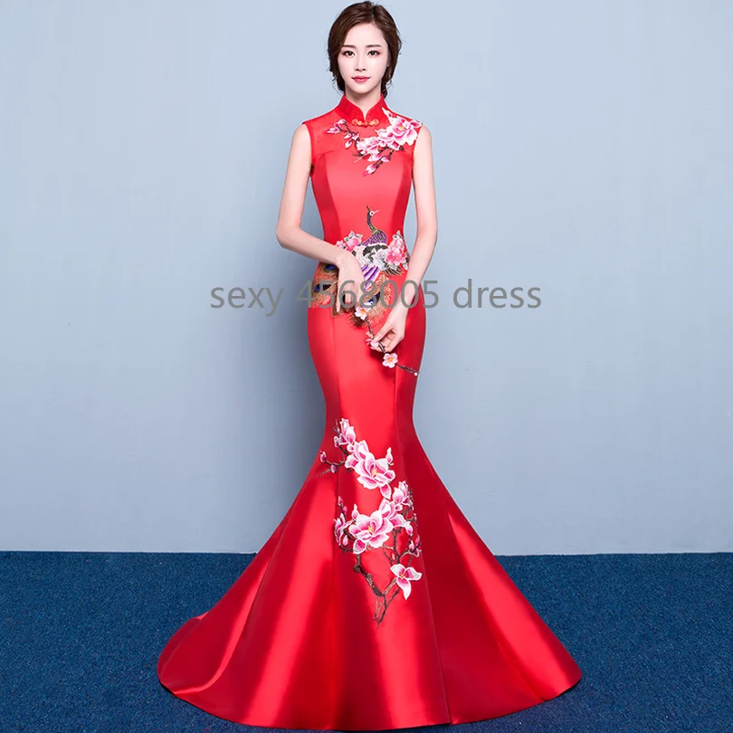 Красные свадебные кружевные традиционные платья для женщин cheongsam китайский