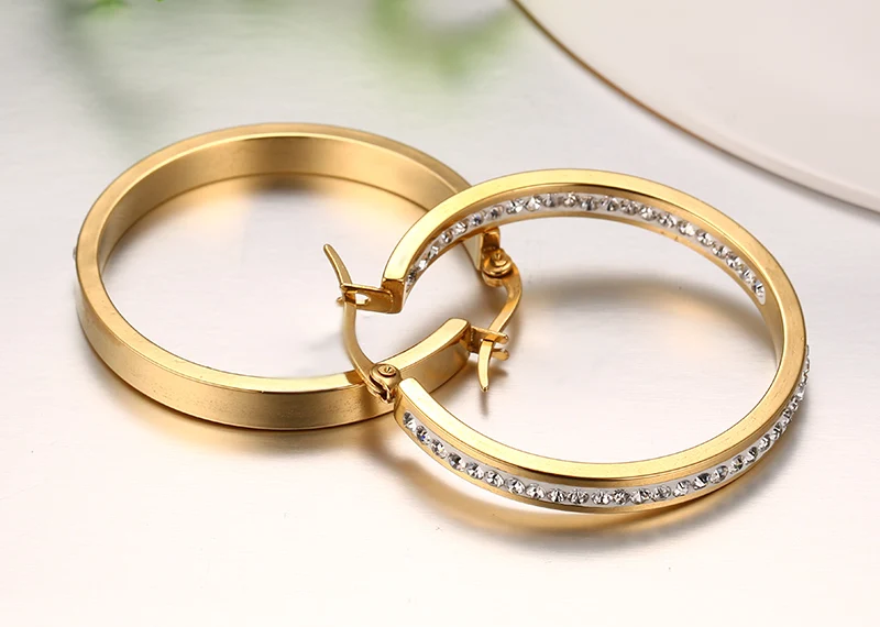 

Vnox large crystal hoop earrings for women female wedding jewelry gold-color stainless steel