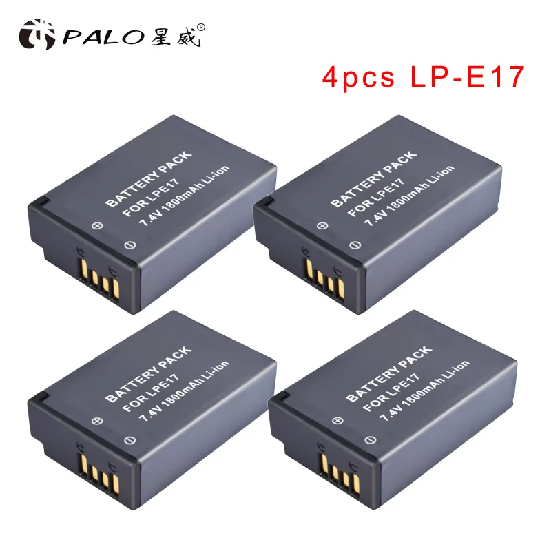 4PCS LP-E17 Battery PALO 1800 мА/ч, LP-E17 LPE17 LP E17 литий-ионный аккумулятор для цифровой однообъективной зеркальной камеры Canon EOS M3 M5 750D 760D 800D T6i T6s 8000D поцелуй X8i - Цвет: 4PCS LP-E17 Battery