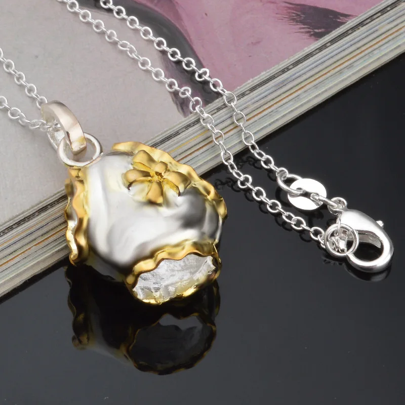 

OMHXZJ Wholesale Personality Fashion OL Woman Girl Gift 3D Underwear 925 Sterling Silver 18KT Gold Charm Pendant Necklace CH93
