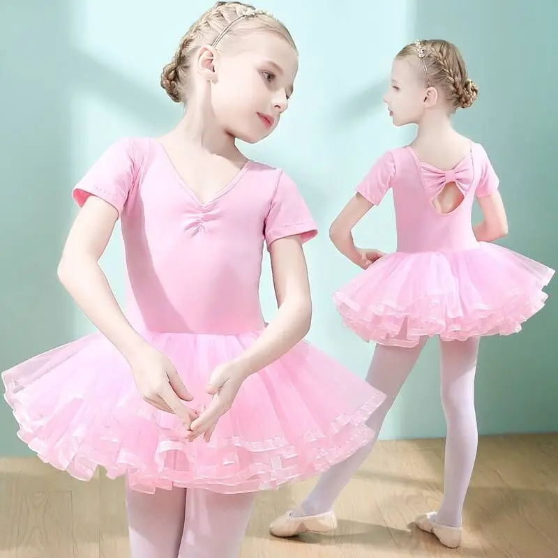 

Children Ballet Dress Girls Gymnastics Leotard Dance Party Dress Long/Short Sleeve Ballet Tutu Performance Ballerina Costumes