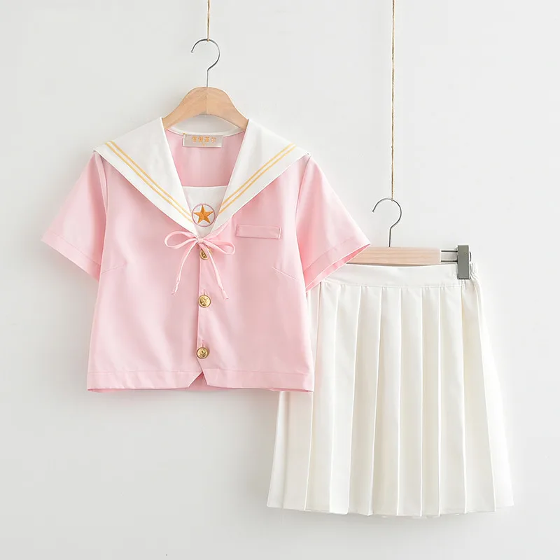 Short Sleeve Set Uphild светло-розовый Японский Школьная форма JK спортивная форма матросский костюм колледж Ветер костюм Женская Студенческая форма s-xxl - Цвет: Short Sleeve Set