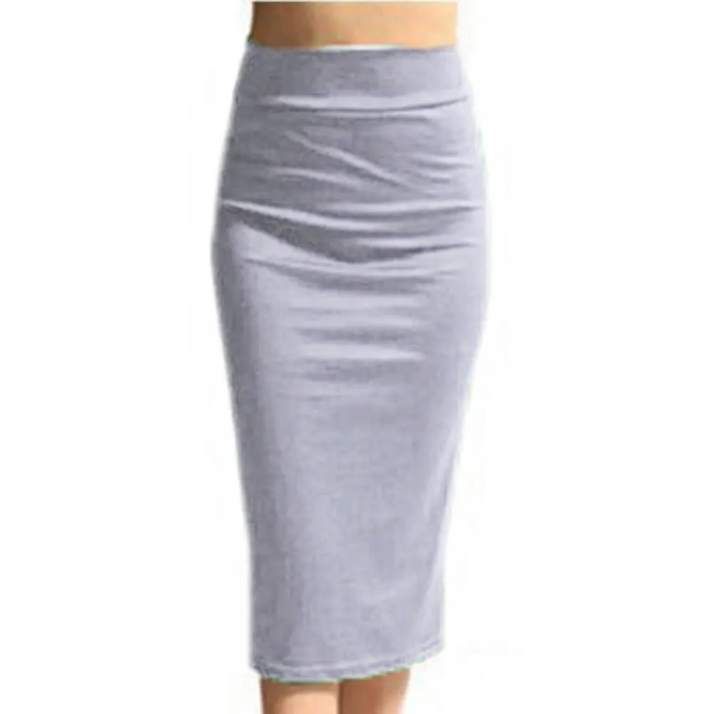 light grey Мода, женские сексуальные Облегающие юбки-карандаш, офисные женские однотонные облегающие повседневные юбки до колена с высокой талией - Цвет: light grey