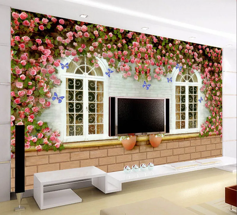 Винтажные обои с изображением роз и окон персонализированные фотообои на заказ 3D