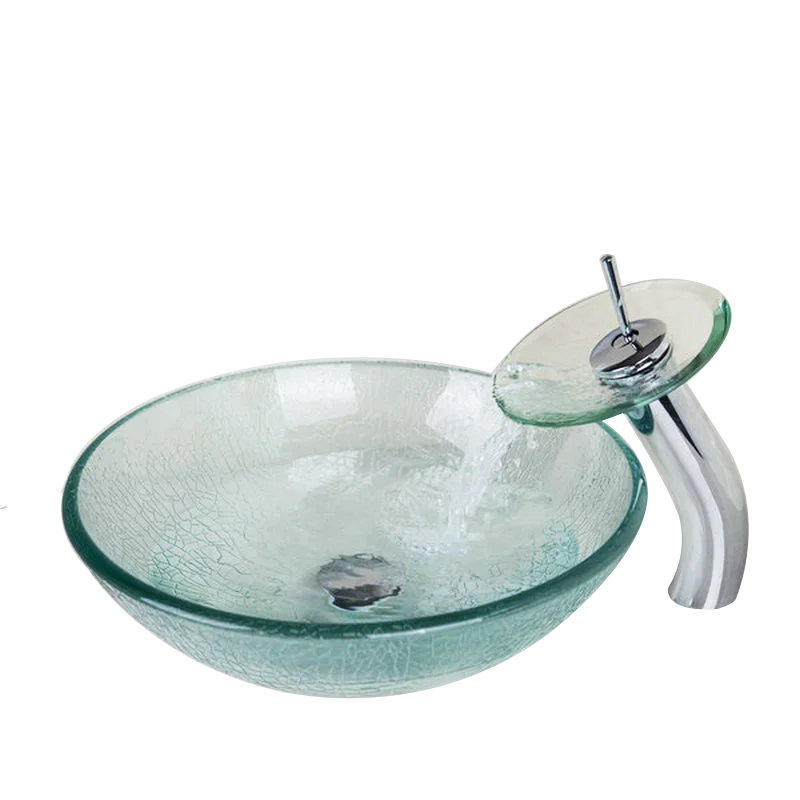 4137-1 OUBONI раковина из закаленного стекла, полированная хромированная раковина для ванной комнаты, умывальник, круглая и прямоугольная раковина для ванны, комбинированный набор, Смеситель torneira - Цвет: 4137-1