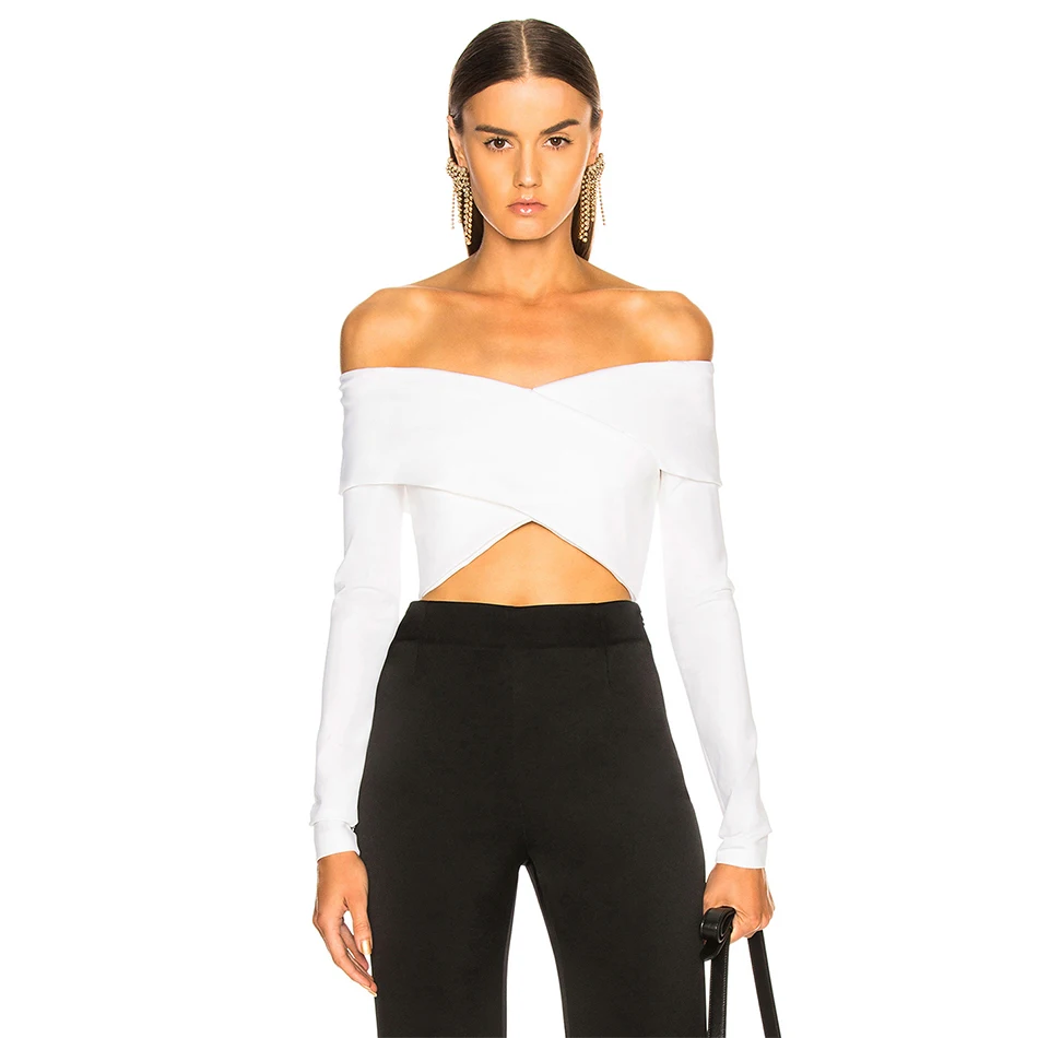 Женский длинный рукав топ с воротником лодочкой ADYCE белый черный вечерний