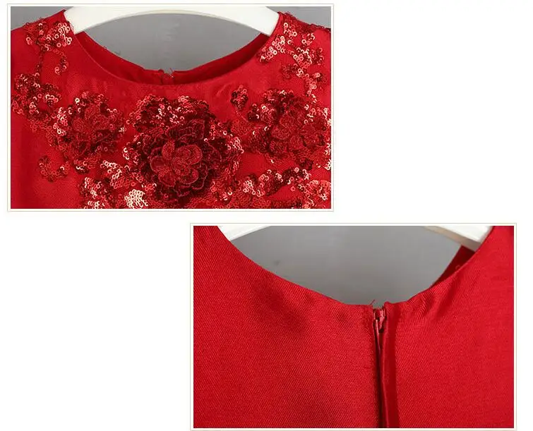 Girl Red Sequins Dress Kids Prom Party Wedding Bridesmaid Ball Gown Long Sleeves Children's Costume For Birthday Dresses | Детская