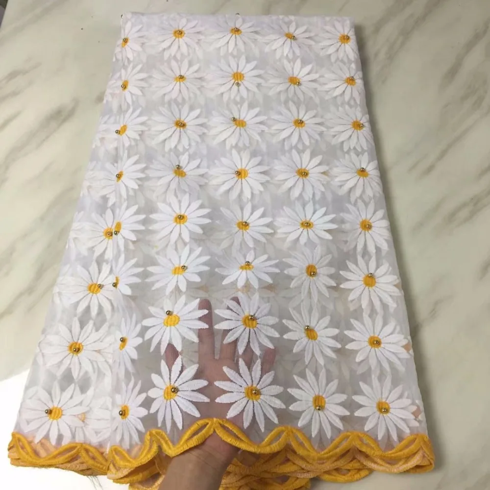 Красивое молочное волокно тюль кружево Вышивка Ткань Цветы с бисером высокое